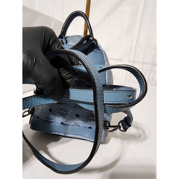 Authentic MCM Visetos Side Stud X-Mini Stark Bebe Boo Backpack Blue - Picture 9 of 13